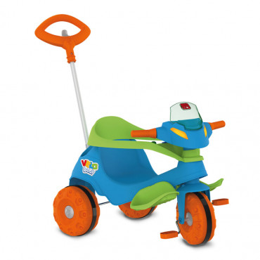 TRICICLO INFANTIL VELOBABY PASSEIO / PEDAL AZUL COM SUPORTE PARA GARRAFA / MAMADEIRA / CELULAR BANDEIRANTE 356